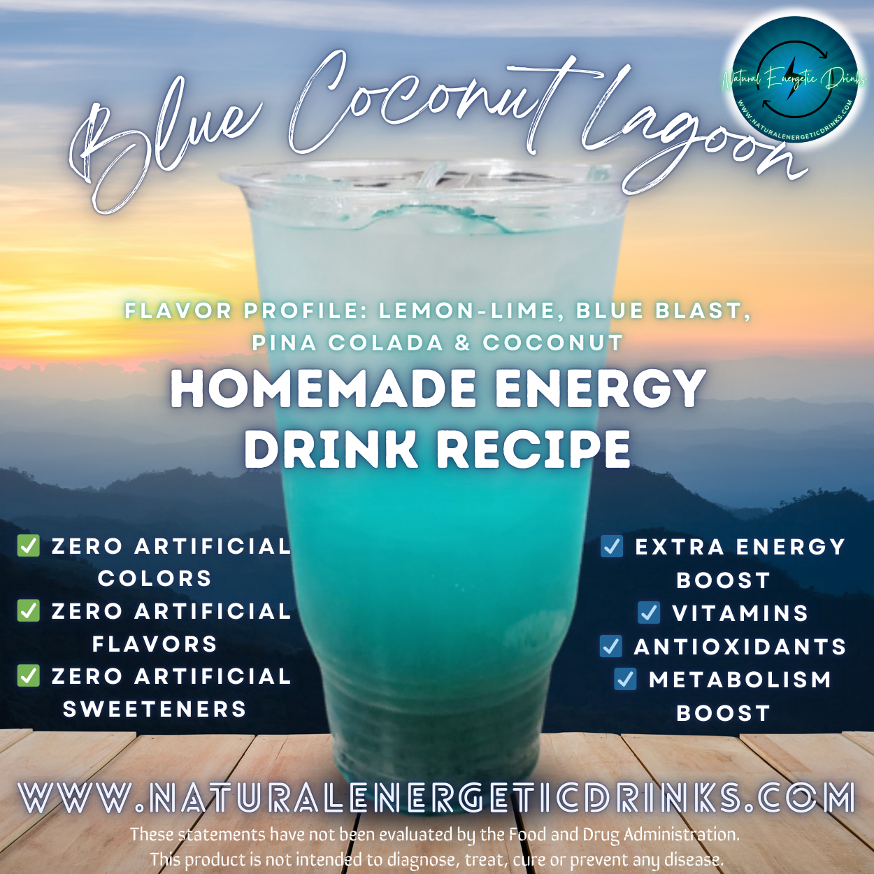 Homemade Energy Drink Recipe ⚡ Blue Coconut Lagoon Power Drink
